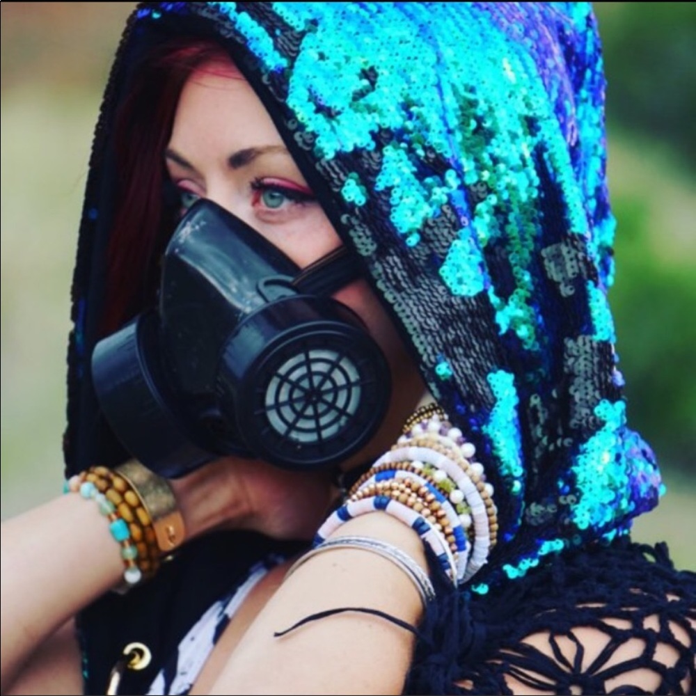Sequin hood mermaid unicorn apocalyptic rave festival wasteland burner new chain - Picture 4 of 10